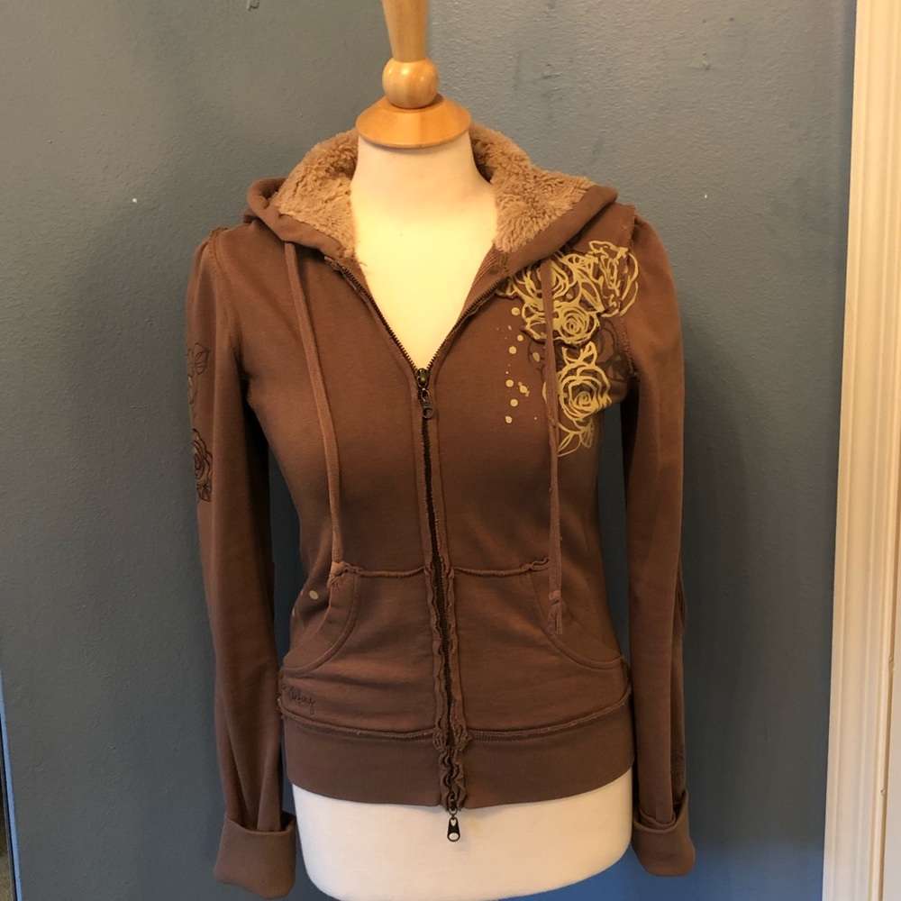 Billabong Brown Sweatshirt Zip-up with Faux Fur